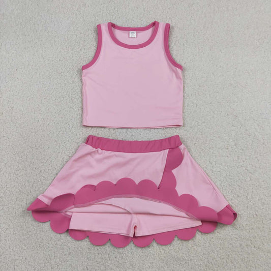 Toddler Girls Pink Scalloped Edge 2-Piece Set | Tank Top & Skort Active Outfit
