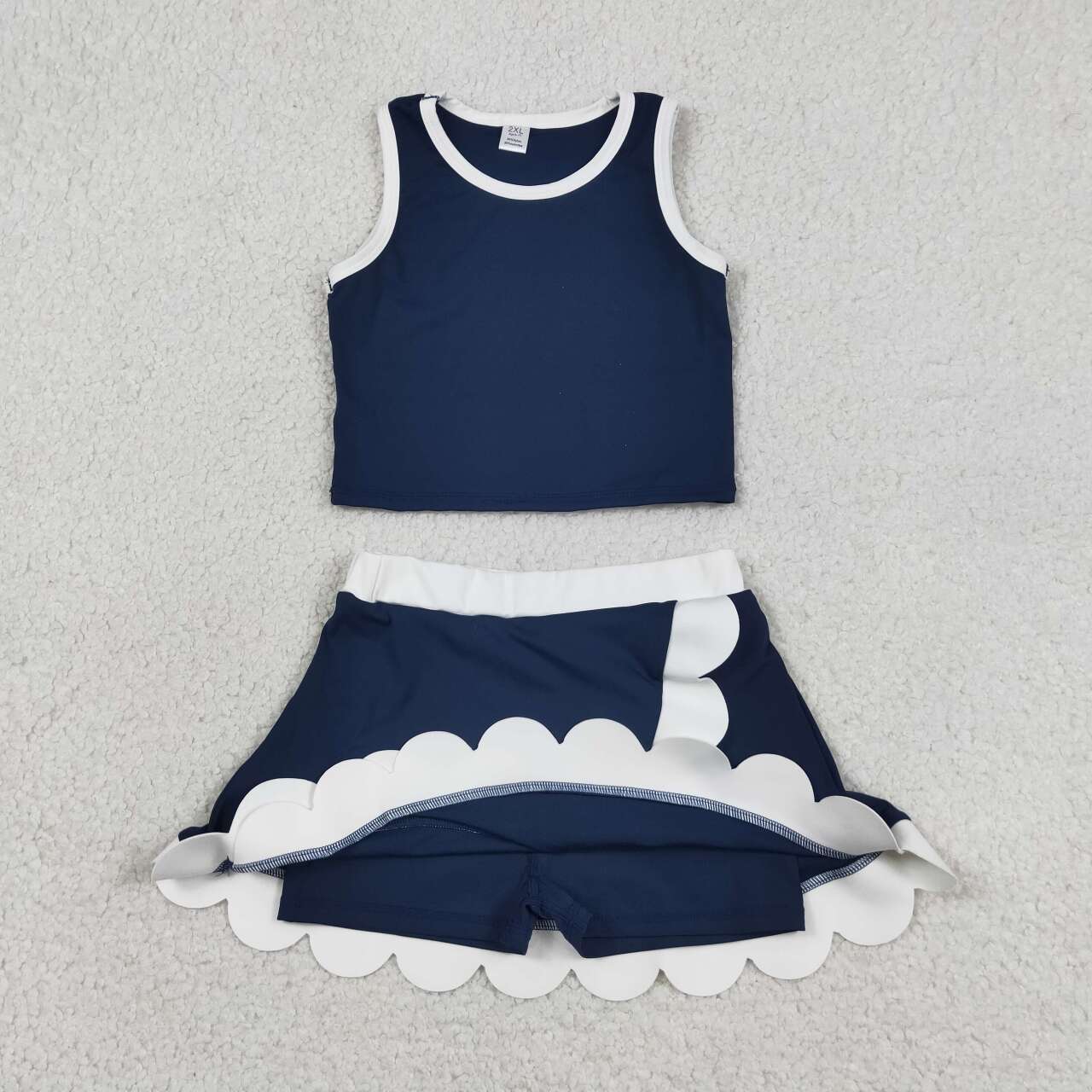 Toddler Girls Navy Scalloped Edge 2-Piece Set | Sleeveless Top & Skort Active Outfit