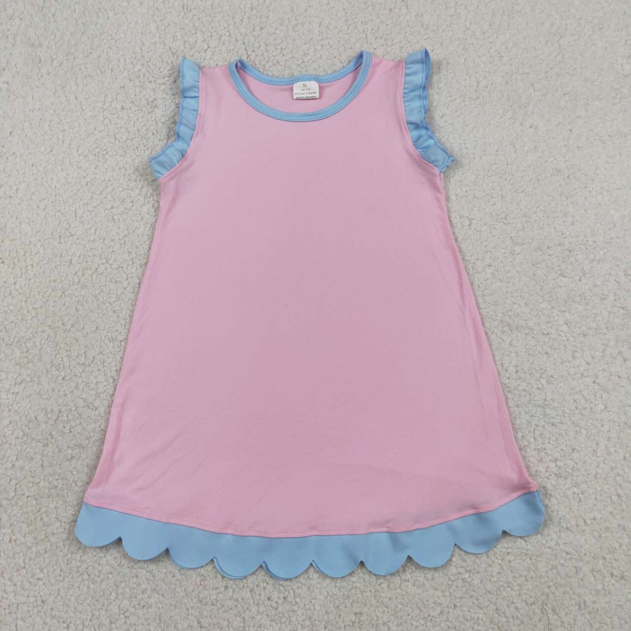 15 Colors Cotton Scalloped Edge Ruffle Girls Knee Length Dress Teams Sisters Wear