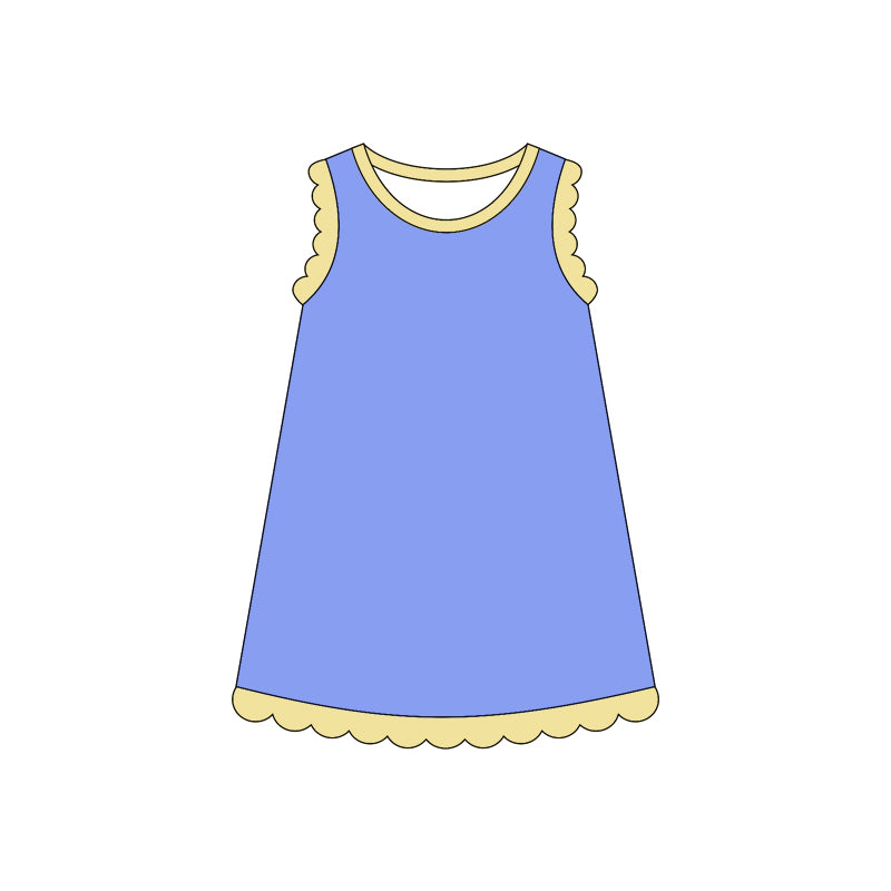 4.3 Girls Light Blue Scalloped Edge Ruffle Tank Dress, Kids Summer Casual Sundress Preorder