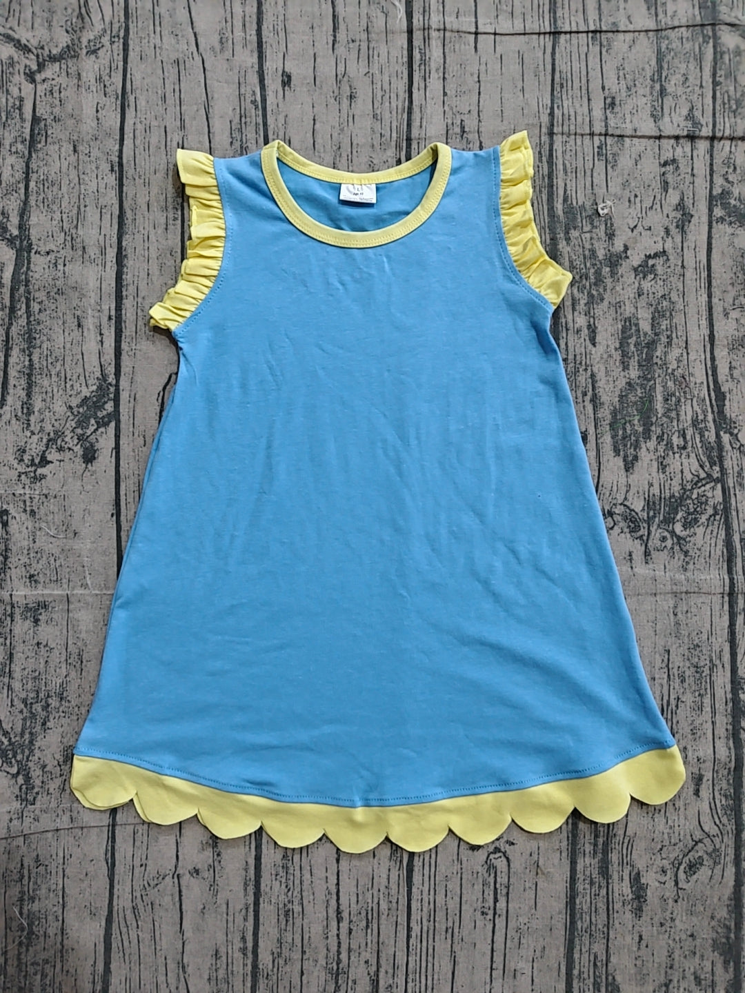 Girls Light Blue Scalloped Edge Ruffle Tank Dress, Kids Summer Casual Sundress Preorder