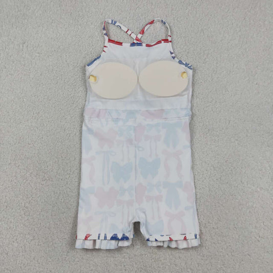 GSD4064 Red Blue Bows Strap Ruffle Baby Girls 4th of July Yoga Dresses