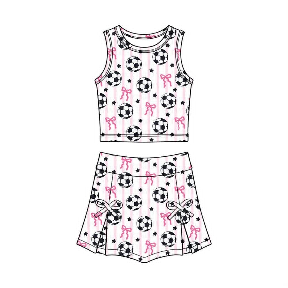 4.9 GSD4078 Preorder Soccer Bows Sleeveless Top Skirts Girls Summer Yoga Clothes Set