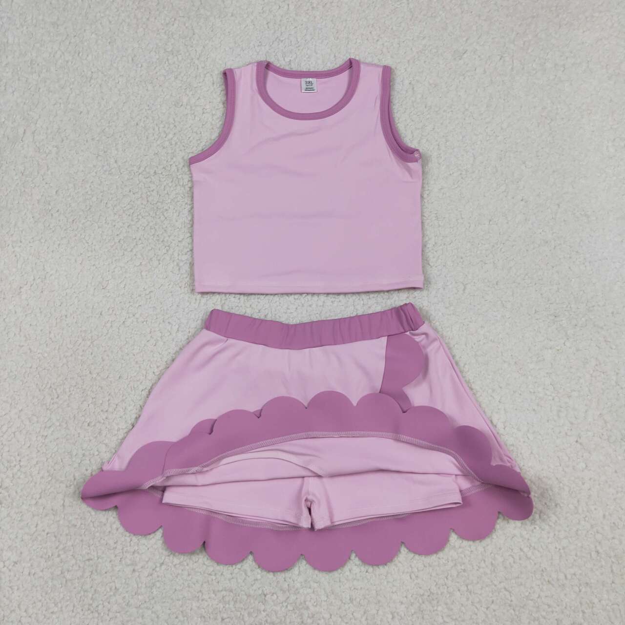 GSD4085 Pink Tank Top Scallop Edge Skort Girls Active Outfits