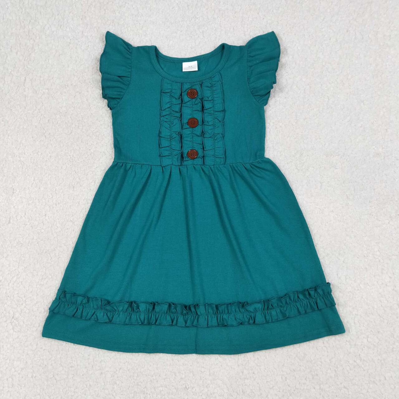 (Promotion)GSD4094 Green Girls Flutter Sleeve Ruffles Dress