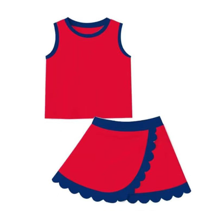 4.10 GSD4097 Preorder Red Sleeveless Top Scallop Skirts Girls Summer Yoga Clothes Set