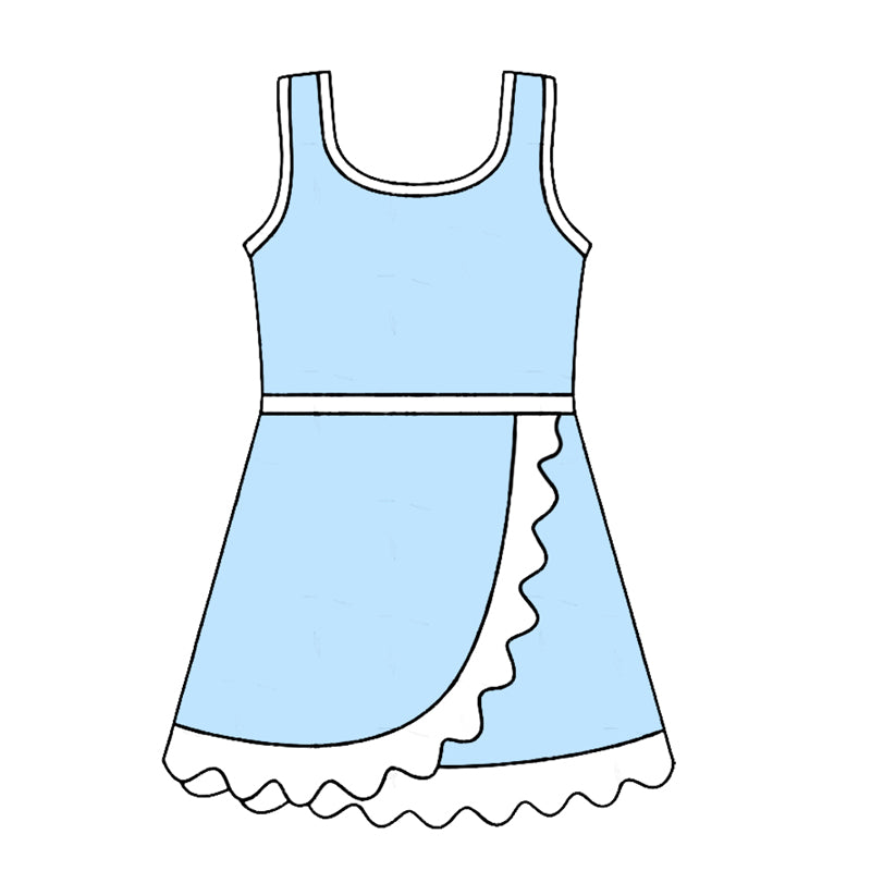 4.24 GSD4124 Preorder Blue & White Girls Sleeveless Scallop Yoga Dress