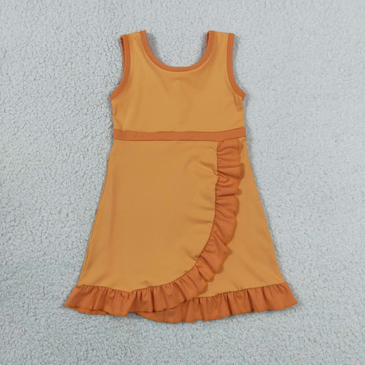 Toddler Sibling Kids Girls Orange Ruffle Dress & Skort Outfit Active Wear