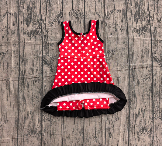 4.24 GSD4128 Preorder Red Dots Girls Sleeveless Scallop Yoga Dress