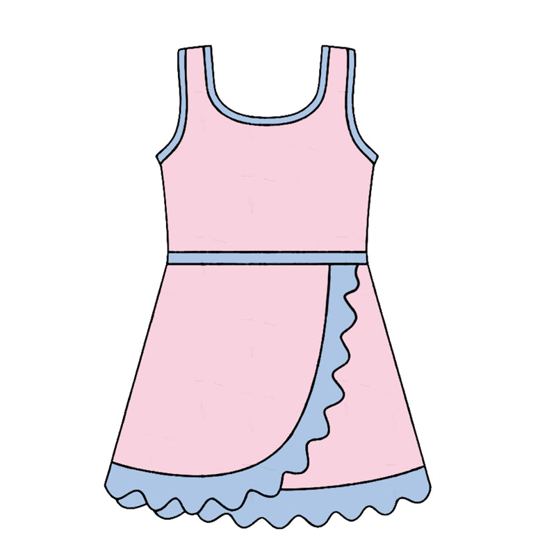 4.24 GSD4129 Preorder Pink & Blue Girls Sleeveless Scallop Yoga Dress