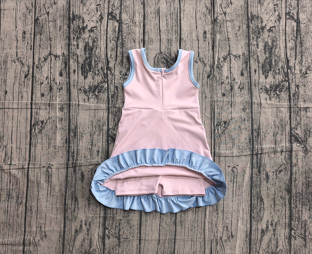 GSD4129 Pink & Blue Girls Sleeveless Ruffle Yoga Zipper Dress