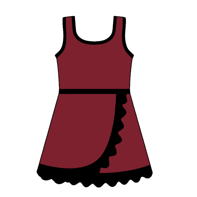 4.24 GSD4135 Preorder Wine & Black Girls Sleeveless Scallop Yoga Dress