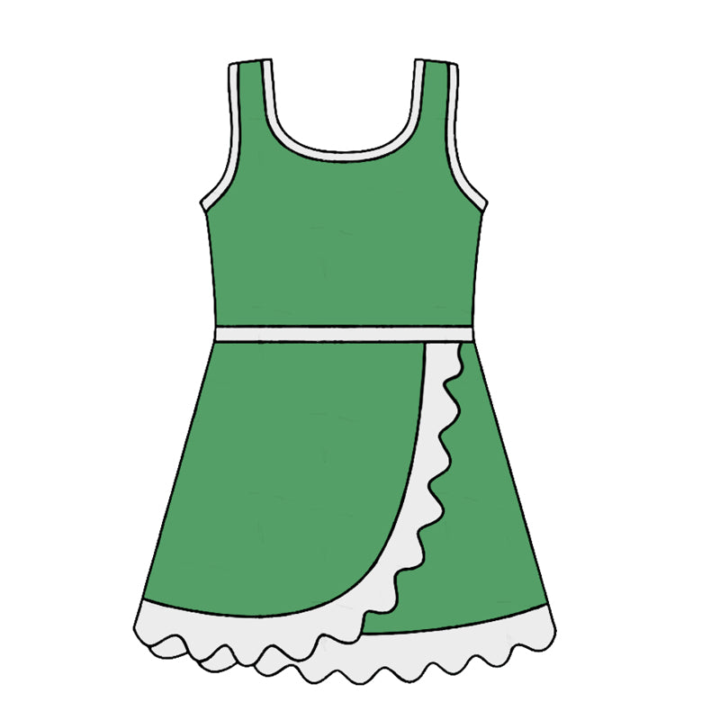 4.24 GSD4143 Preorder Green & White Girls Sleeveless Scallop Yoga Dress