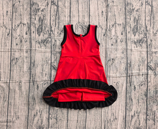 4.24 GSD4146 Preorder Red & Black Girls Sleeveless Scallop Yoga Dress