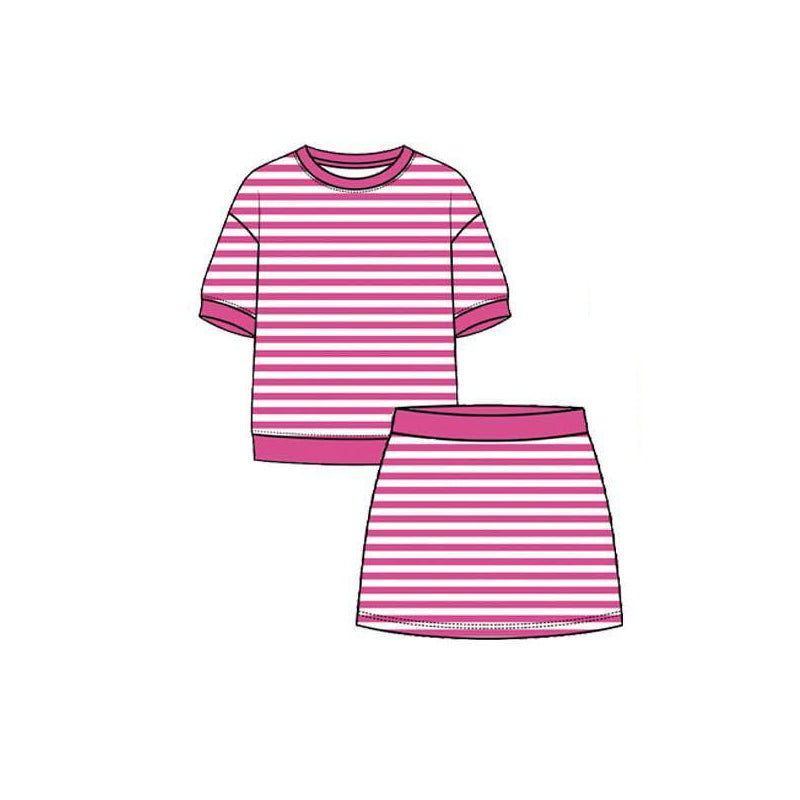 4.29 Kids Girtls Hot Pink Stiped Active Outfit Short Sleeve & Skort Preorder