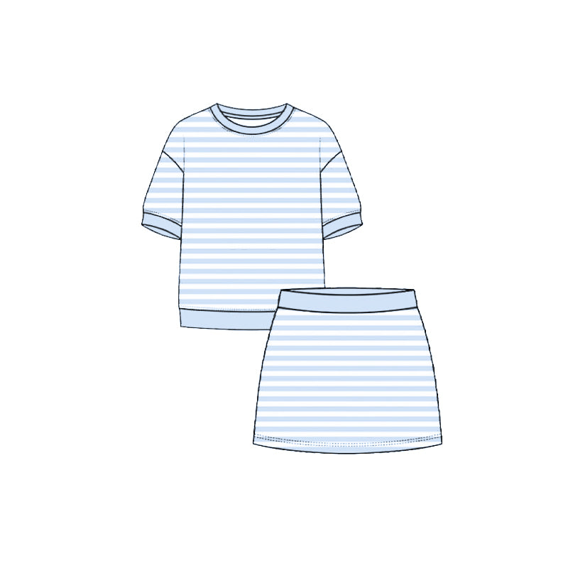 4.29 Kids Girtls Blue Stiped Active Outfit Short Sleeve & Skort Preorder