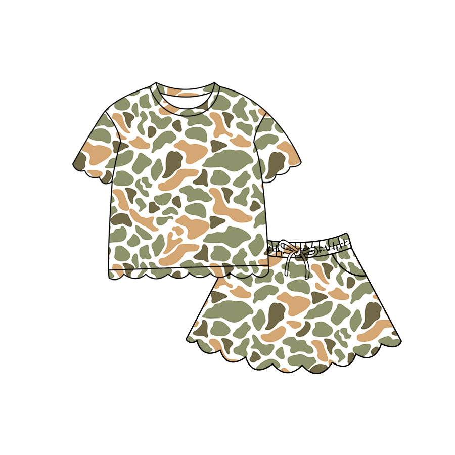 4.29 GSD4170 Orange Green Camo Short Sleeve Top Skirts Girls Scallop Outfits Preorder