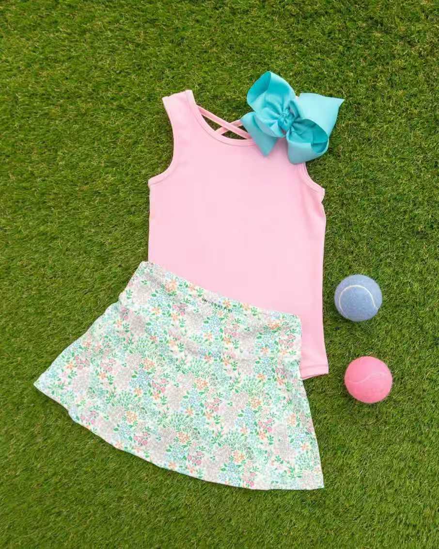 5.5 Toddler Girls Pink Tank Top With Floral Skort Outfit Preorder