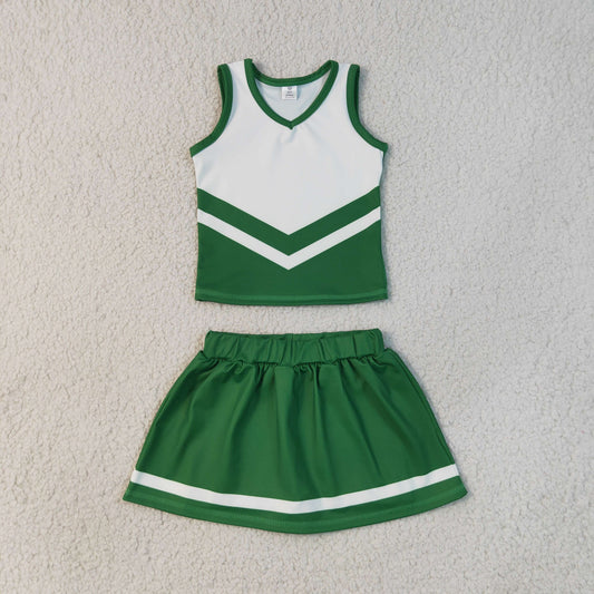 GSD4191 Teams Green White Active Tank Top + Skort Girls Yoga Clothes Set