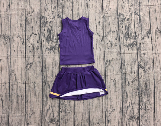 5.7 Preorder Kids Girls Purple Golden Sport Team Active Tank Top + Skort Outfit Preorder