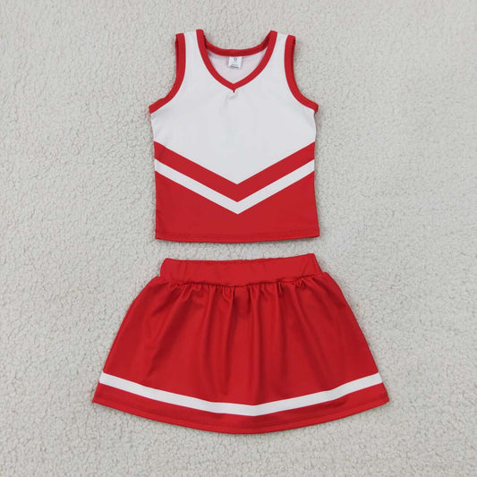 GSD4198 Teams Red White Active Tank Top + Skort Girls Yoga Clothes Set