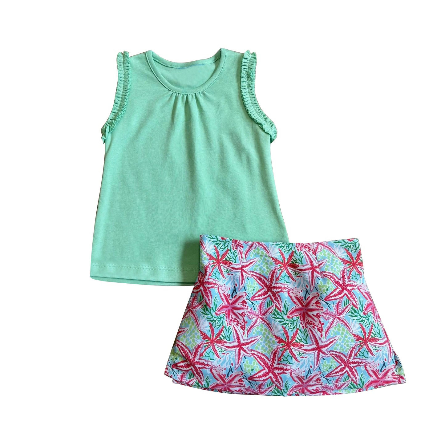 5.9 Preorder GSD4218 Green Sleeveless Top Starfish Skirts Girls Summer Yoga Clothes Set