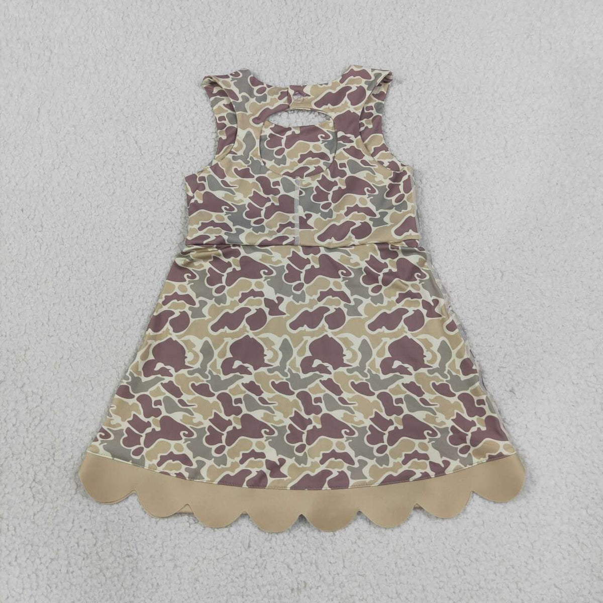 Sibling Baby Girls Camo Sleeveless Scallop Active Dress with Bow