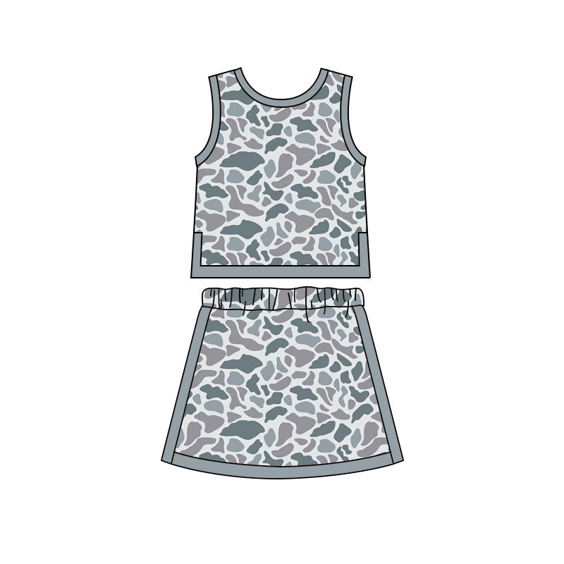 5.30 GSD4230 Preorder Grey Camo Vest Top Skirts Girls Yoga Clothes Set