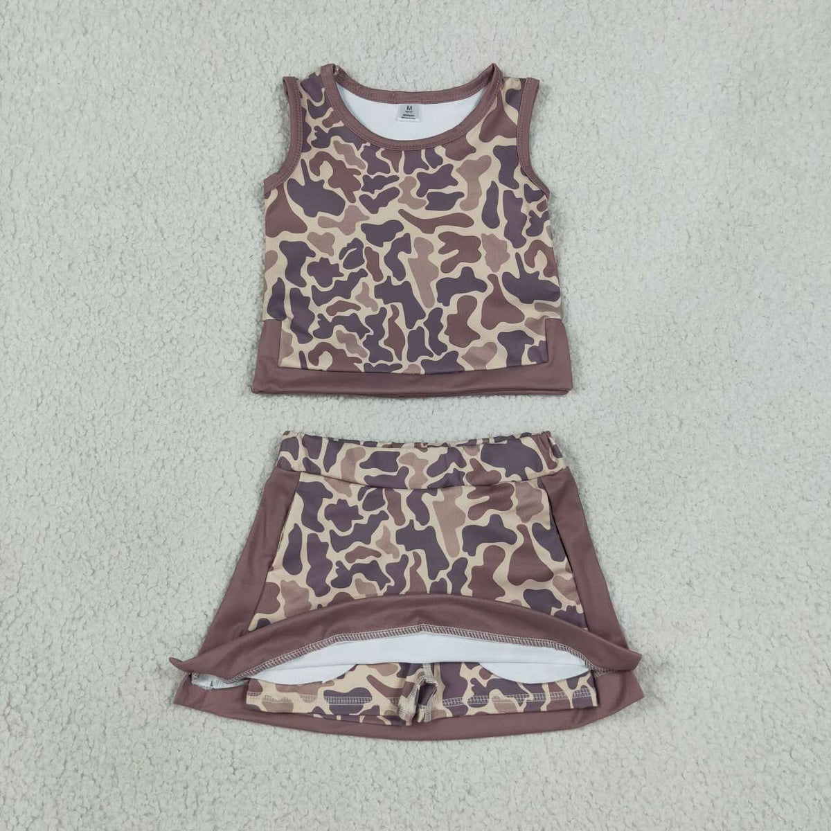 3 Colors Camo Tank Top Skort Girls Yoga Clothes Set Sisters Wear