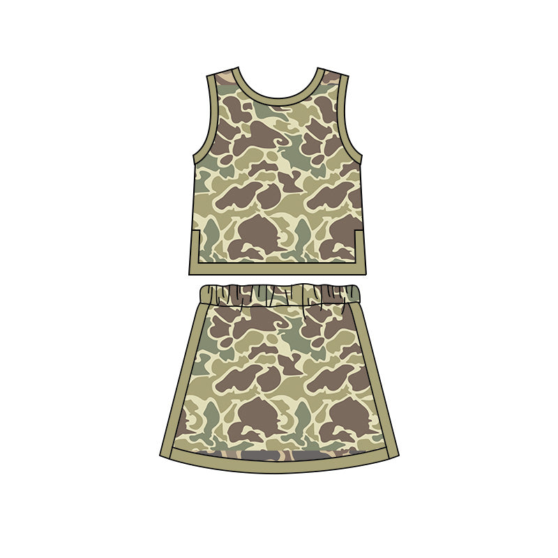5.30 GSD4232 Preorder Green Camo Vest Top Skirts Girls Yoga Clothes Set