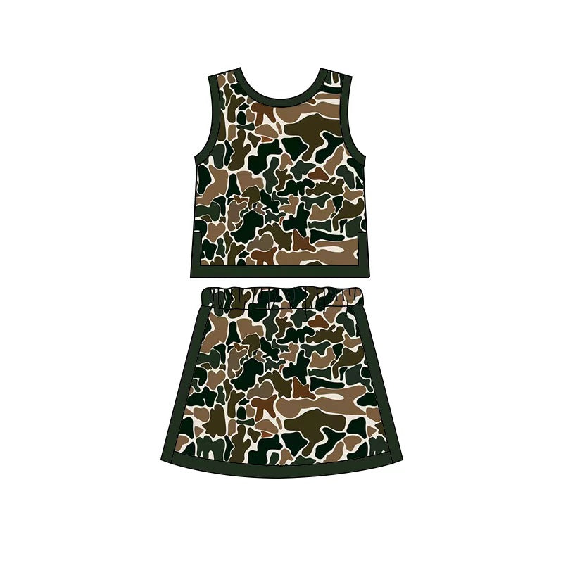 5.30 GSD4233 Preorder Dark Brown Camo Vest Top Skirts Girls Yoga Clothes Set
