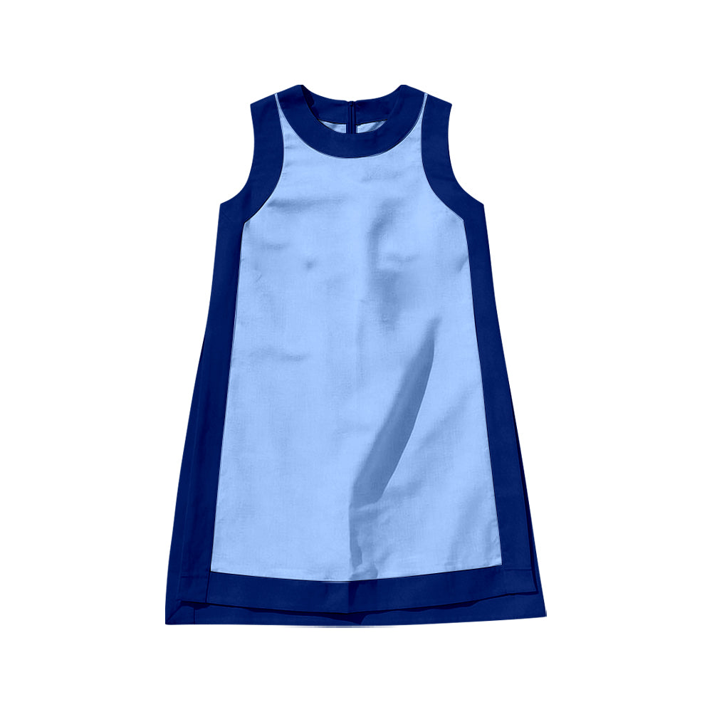 6.19 Preorder GSD4256 Blue With Navy Girls Sleeveless Zipper Yoga Dress