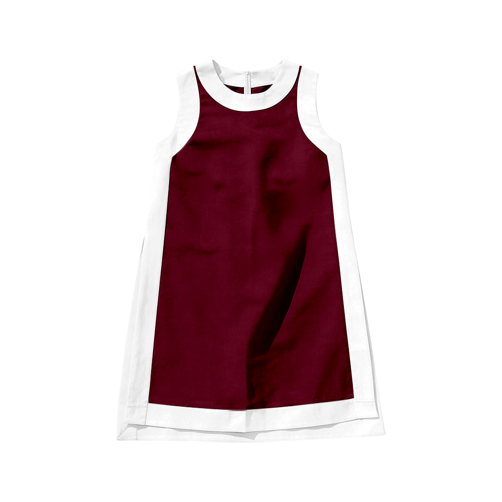 6.19 Preorder GSD4257 Wine With White Girls Sleeveless Zipper Yoga Dress