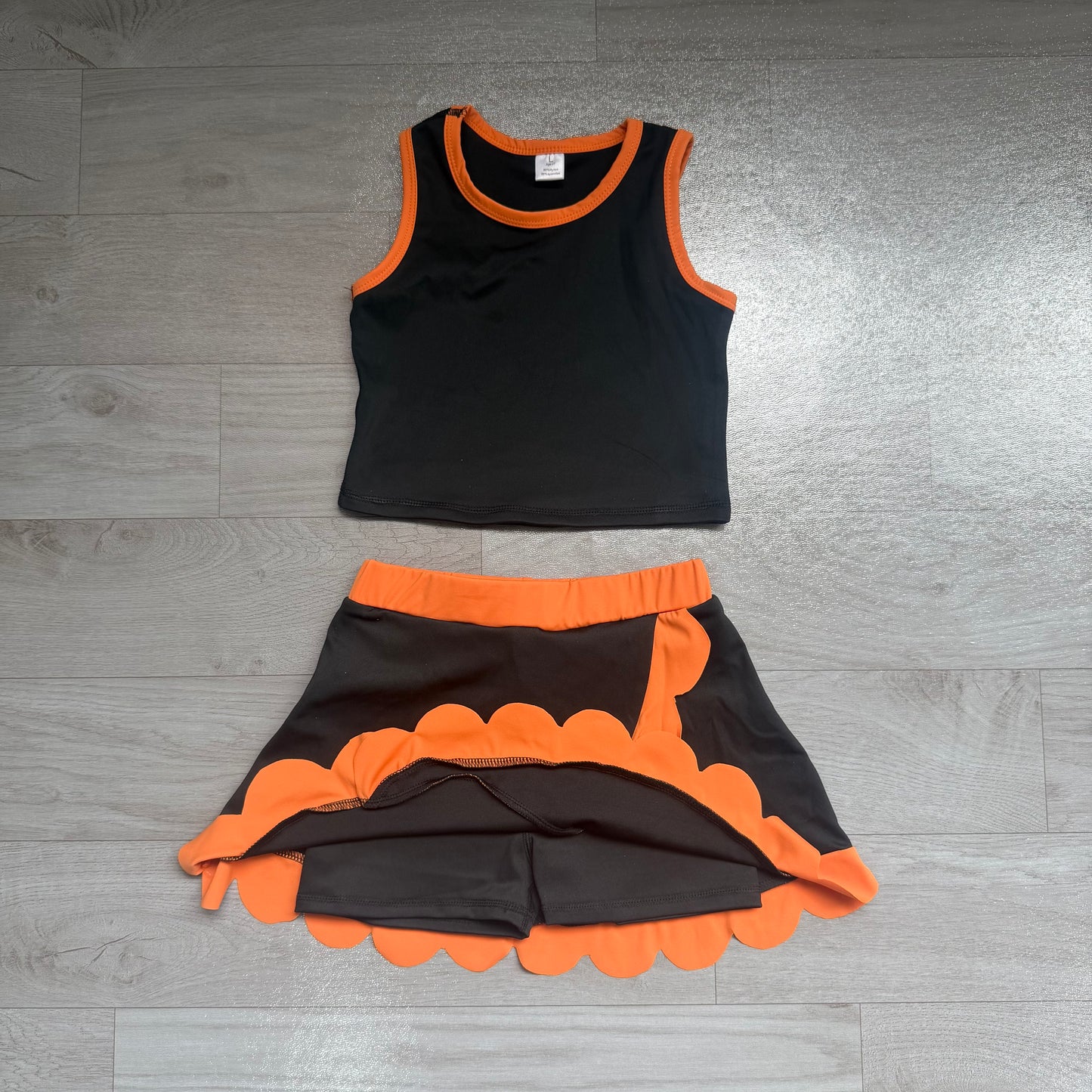 6.23 GSD4259 Preorder Teams Black Tank Top Orange Scallop Skort Girls Summer Yoga Clothes Set