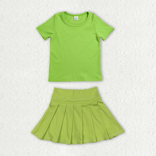 11 Colors Kids Girls Solid Color Short Sleeve Top with Skort Active Outfit