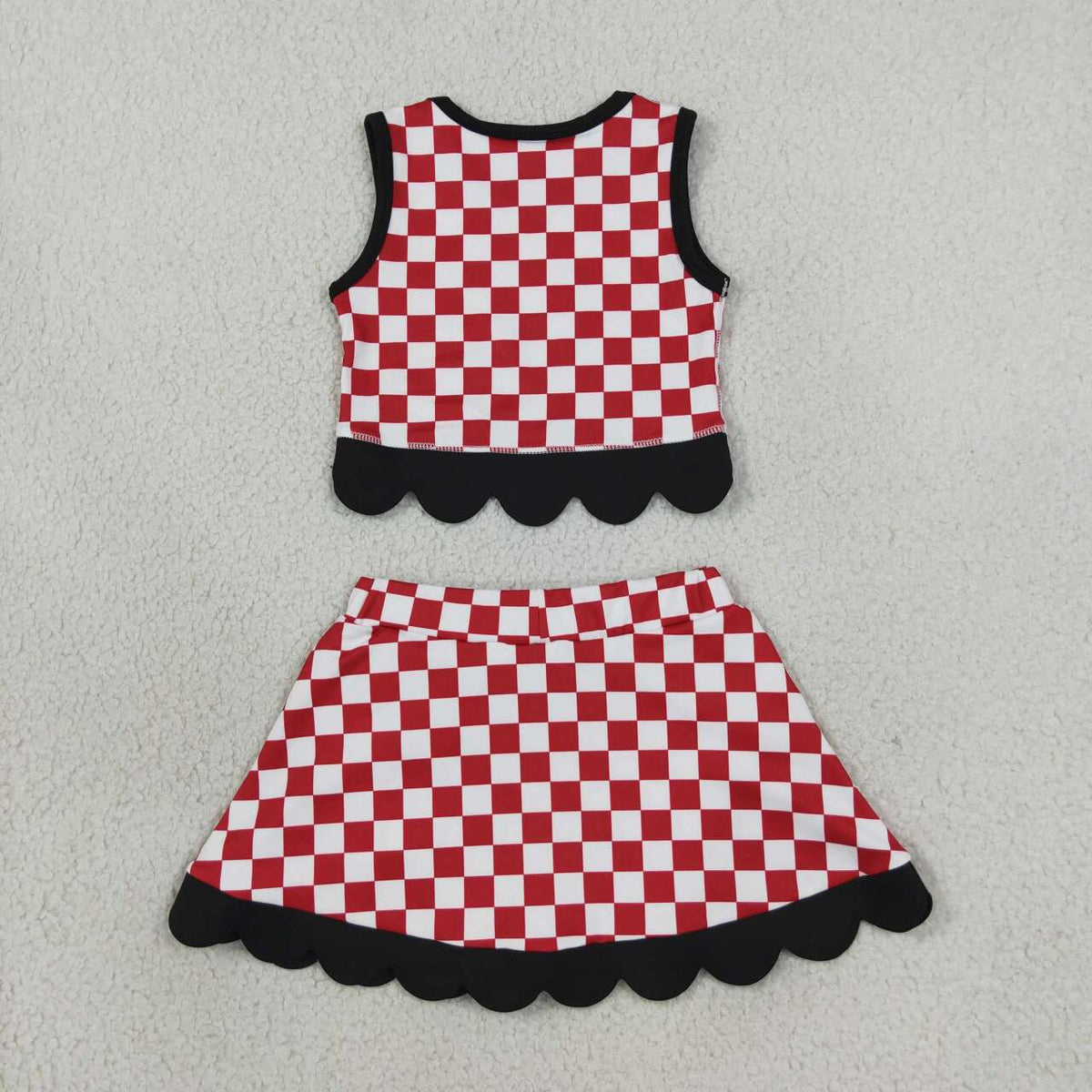 GSD4287 Teams Girls Georgia Checked Tank Top Black Bows Skort Active Outfits