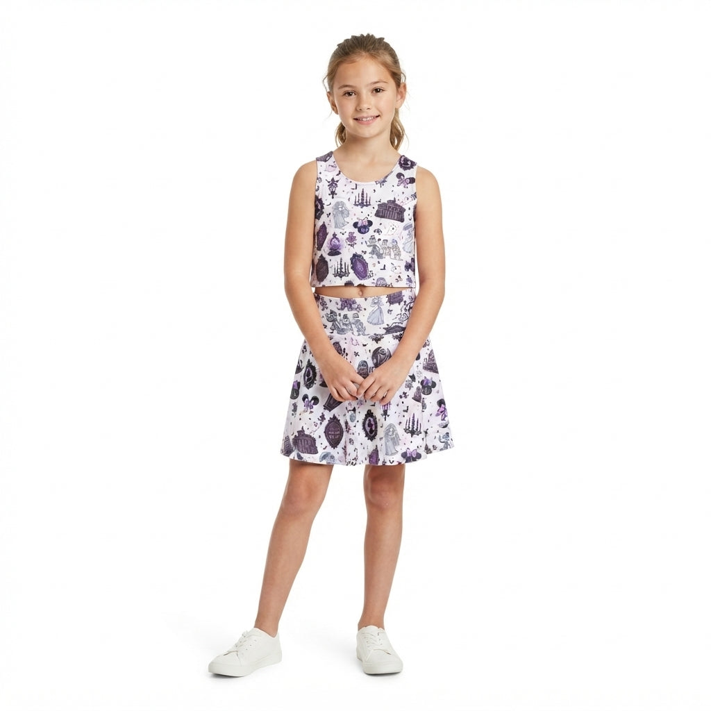 GSD4289 Cartoon Mouse Tank Top Skort Girls Halloween Yoga Clothes Set