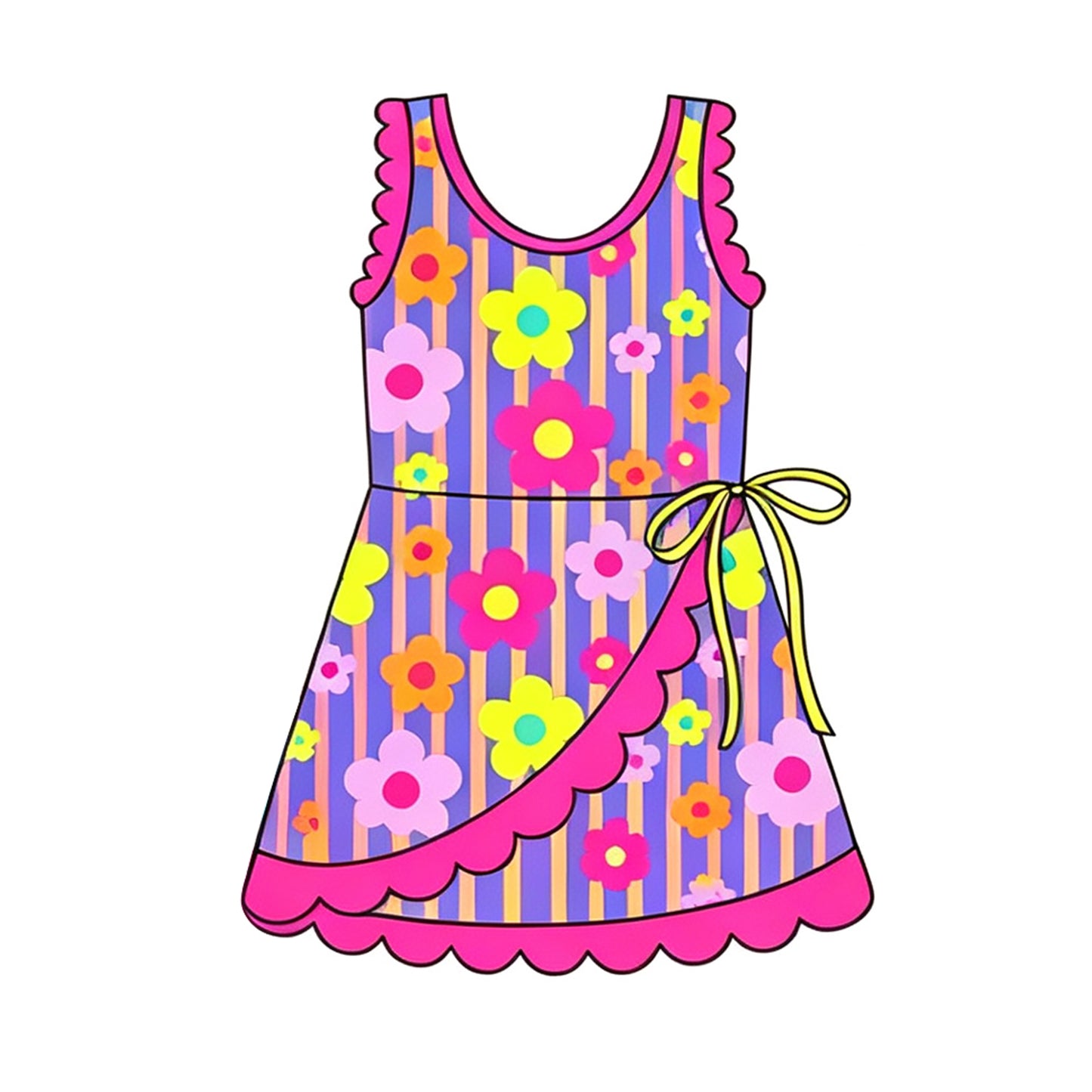 7.29 Preorder Kids Girls Pink Yellow Flower Sleeveless Active Dress
