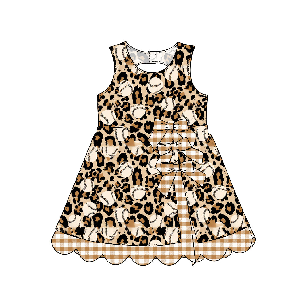 9.25 GSD4328 Preorder Kids Girls Baseball Leopard Gingham Bow Active Skort Outfit