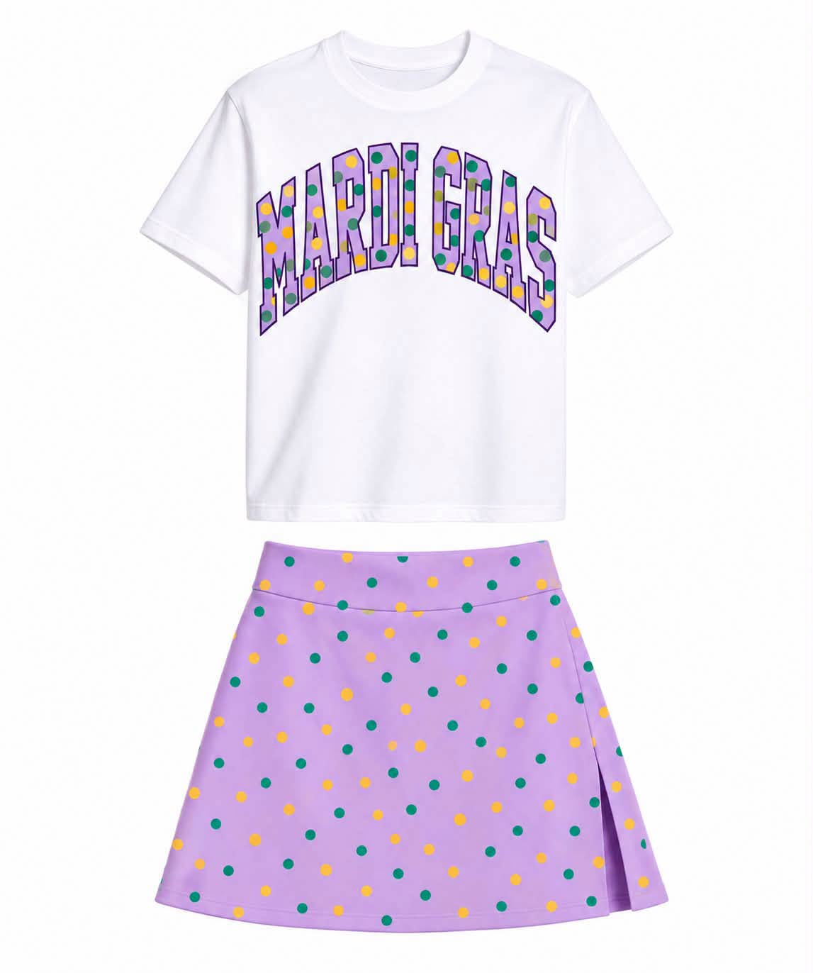 10.20 GSD4338 Preorder Kids Girls Mardi Gras Top Purple Polka Dot Yoga Skort Outfit