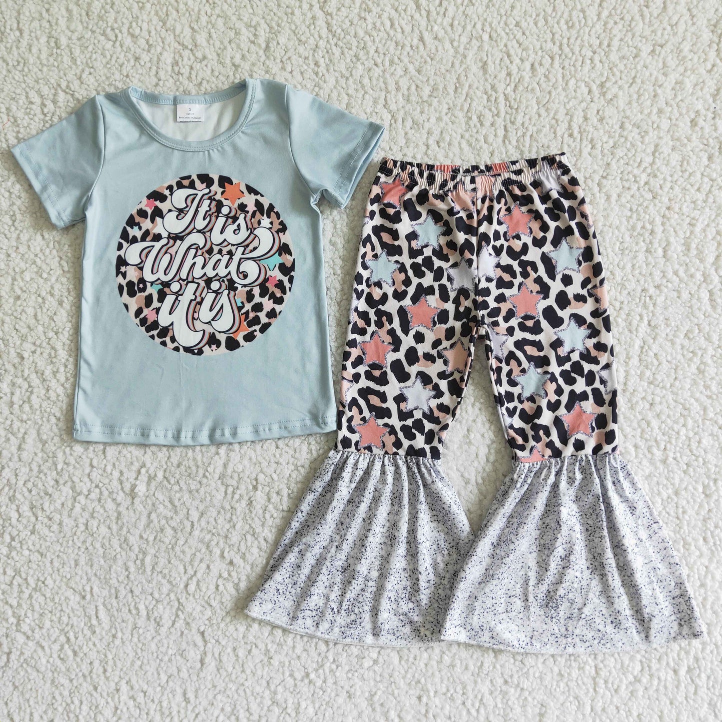 (Promotion)Stars Leopard Print Short sleeve bell bottom pants girls outfits GSPO0002