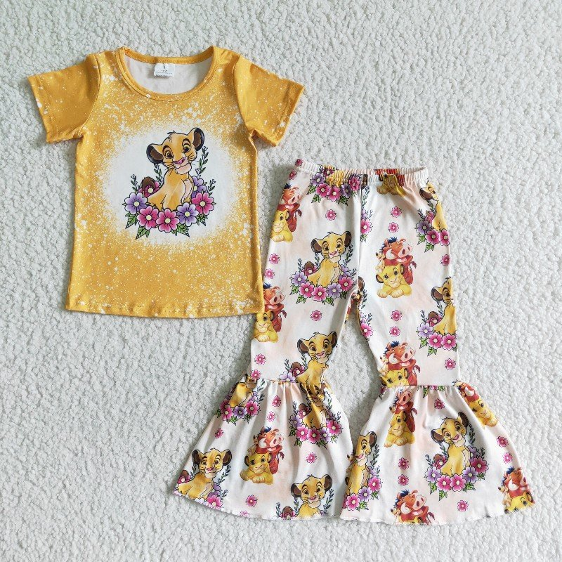 Girls cartoon LION print bell pants outfits GSPO0017