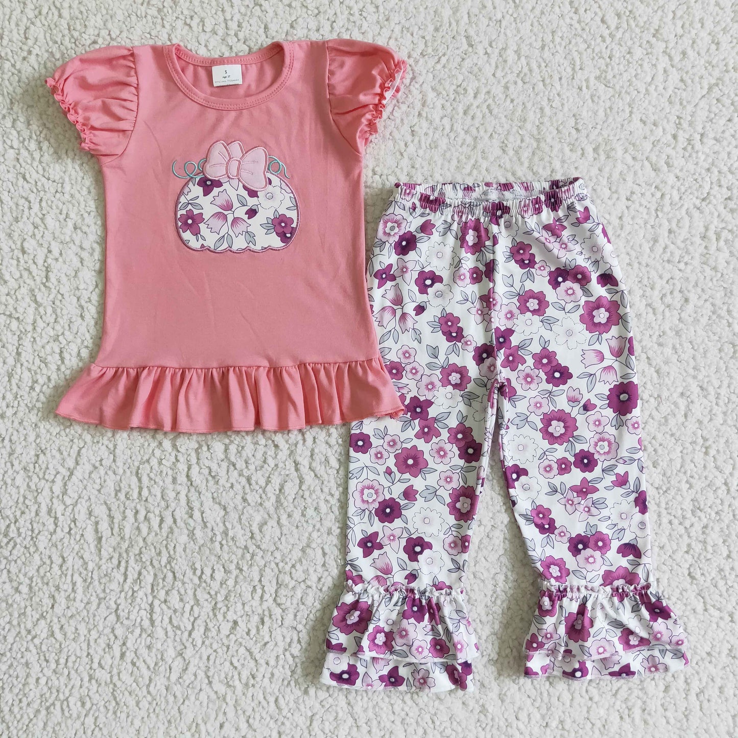 Girls short sleeve floral punpkin outfits GSPO0191