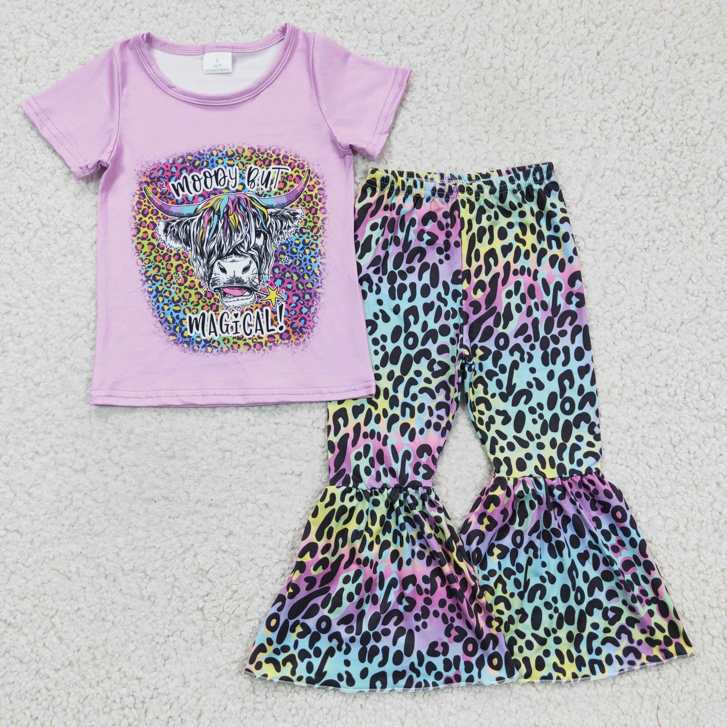 Girls Highland cow top leopard prints outfit GSPO0240