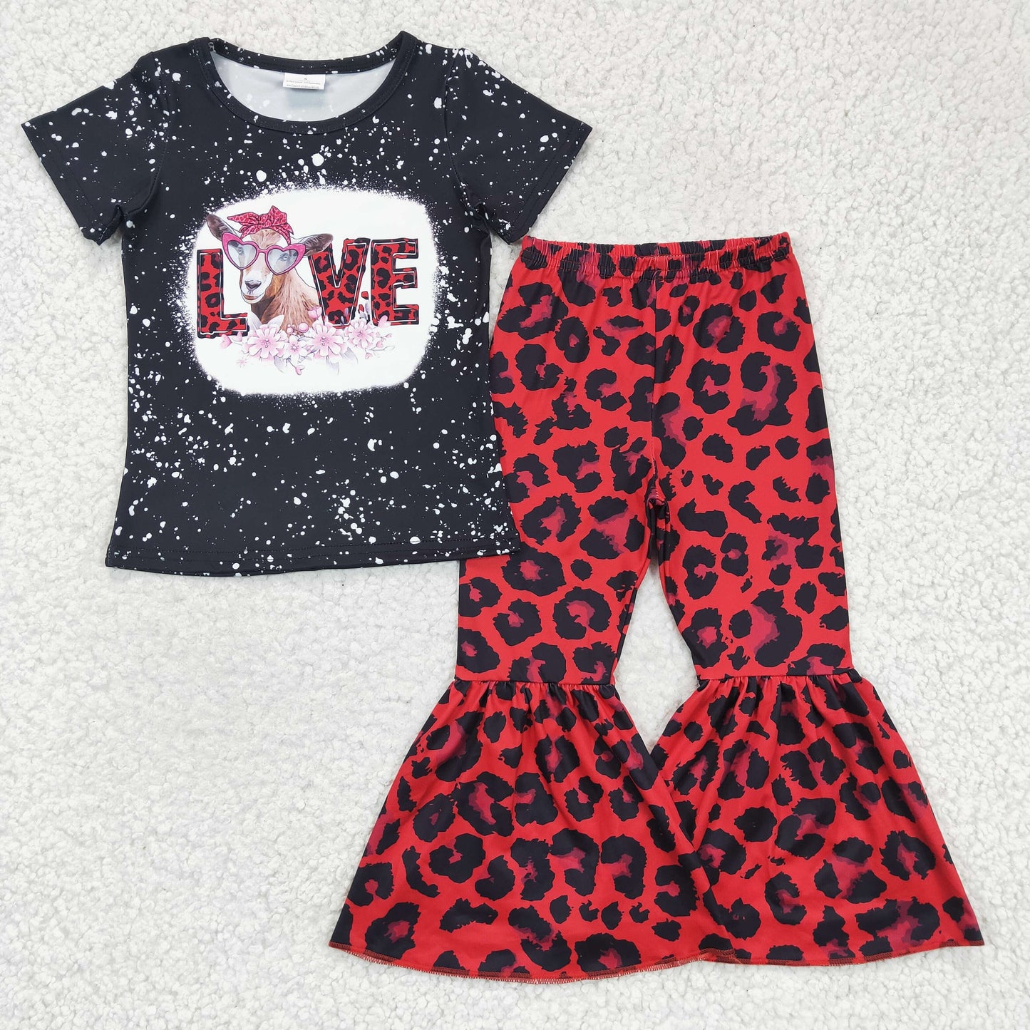 Girls goat design red leopard print bell pants outfit GSPO0288