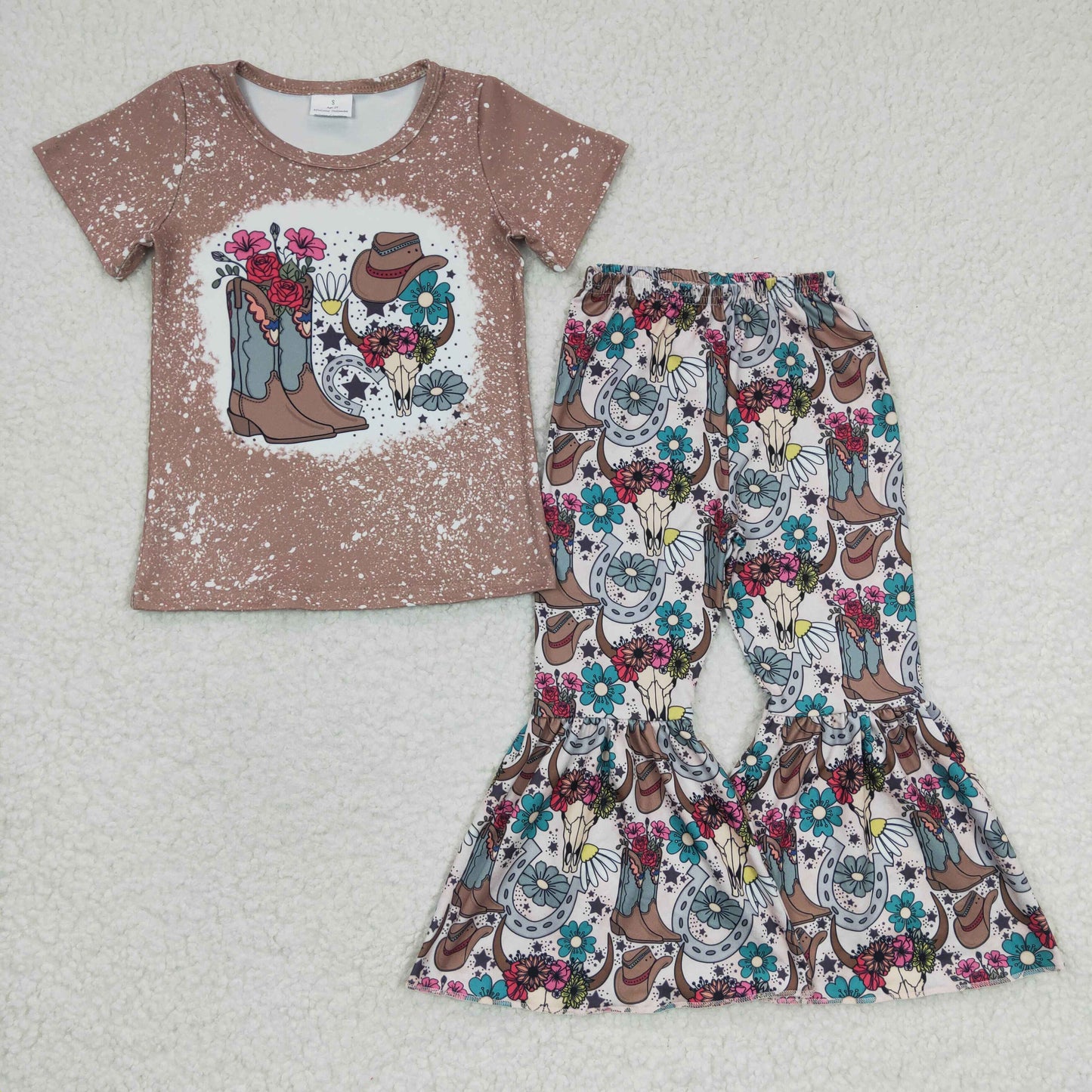 Girls western print bell pants outfit GSPO0290
