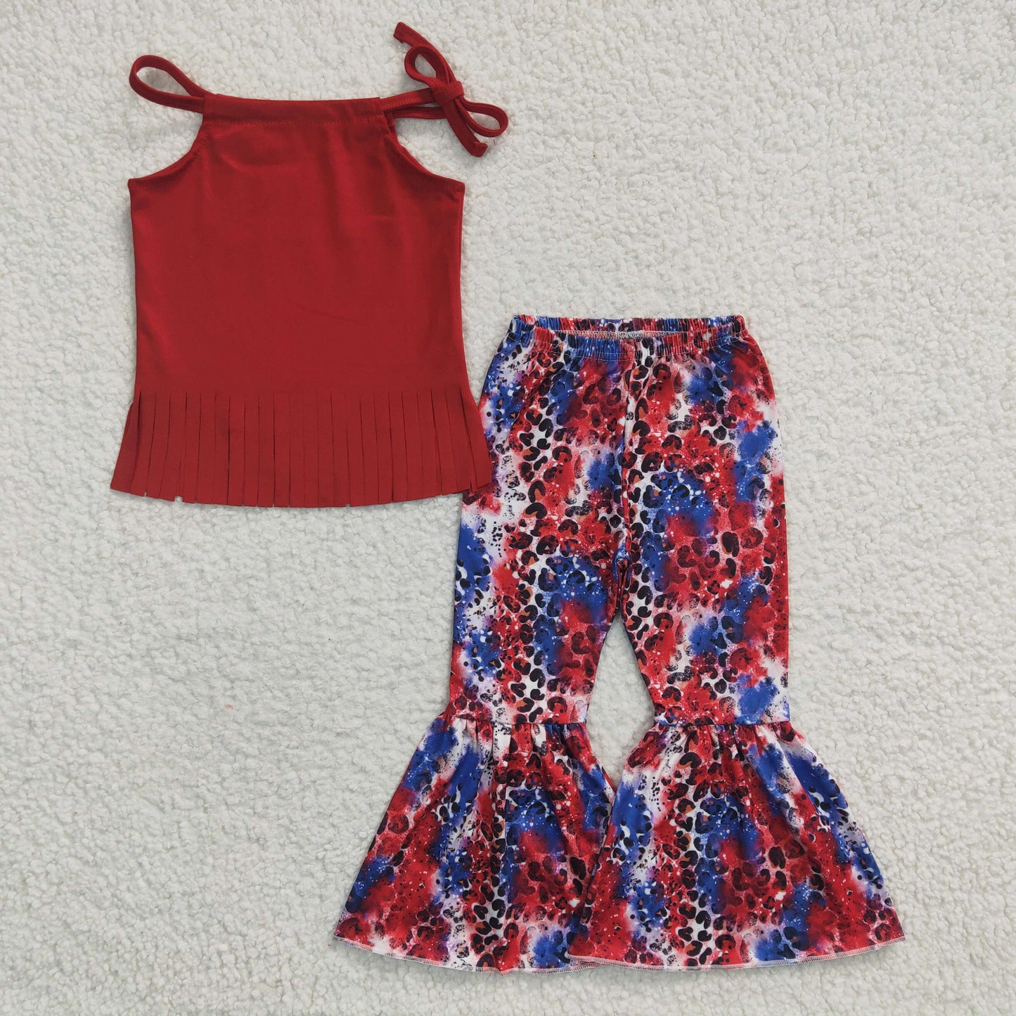 Girls red tassel top bell pants outfits GSPO0299