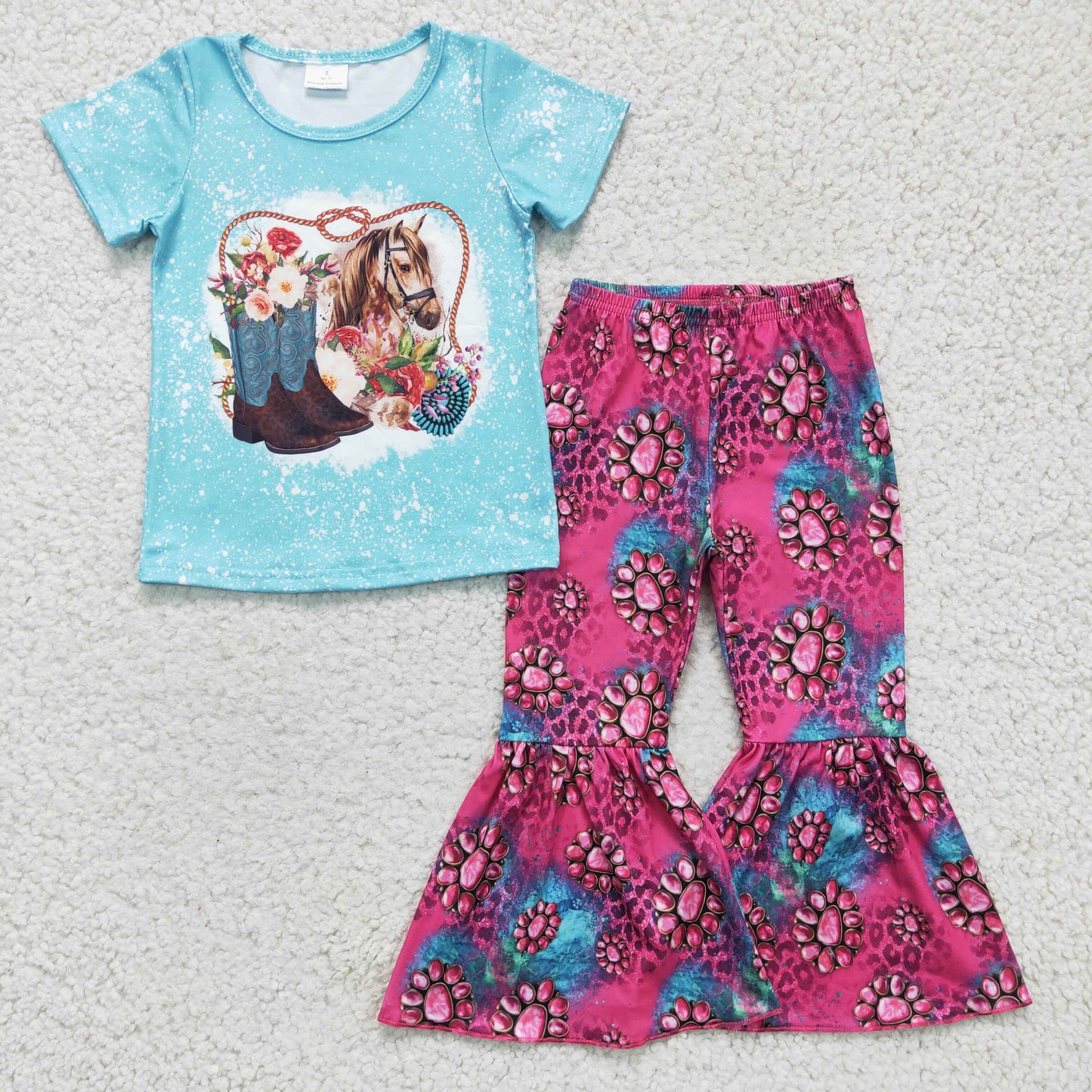 Girls horse top western design bell pants outfit GSPO0312