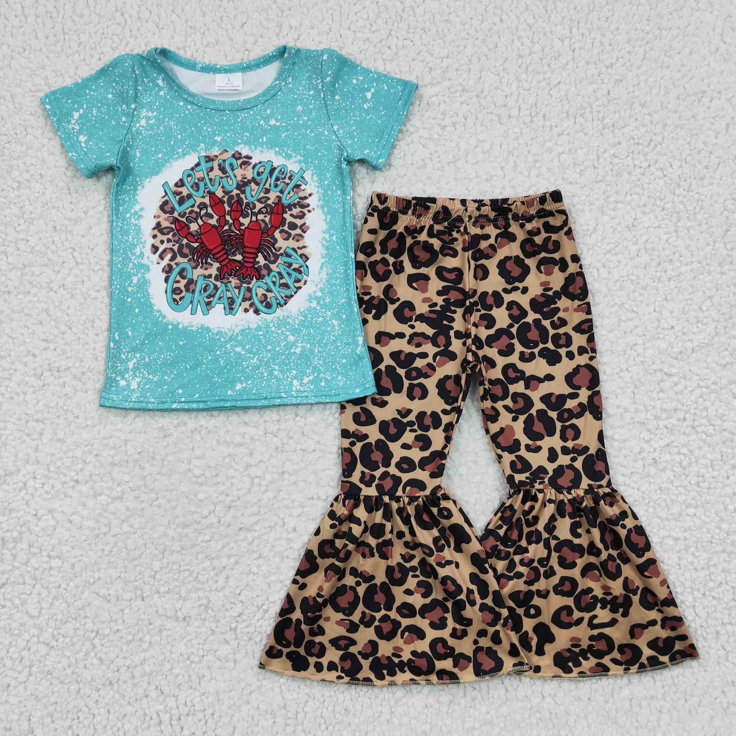 Girls blue top LET'S GET CRAY CRAY leopard bell bottom pants outfit GSPO0333