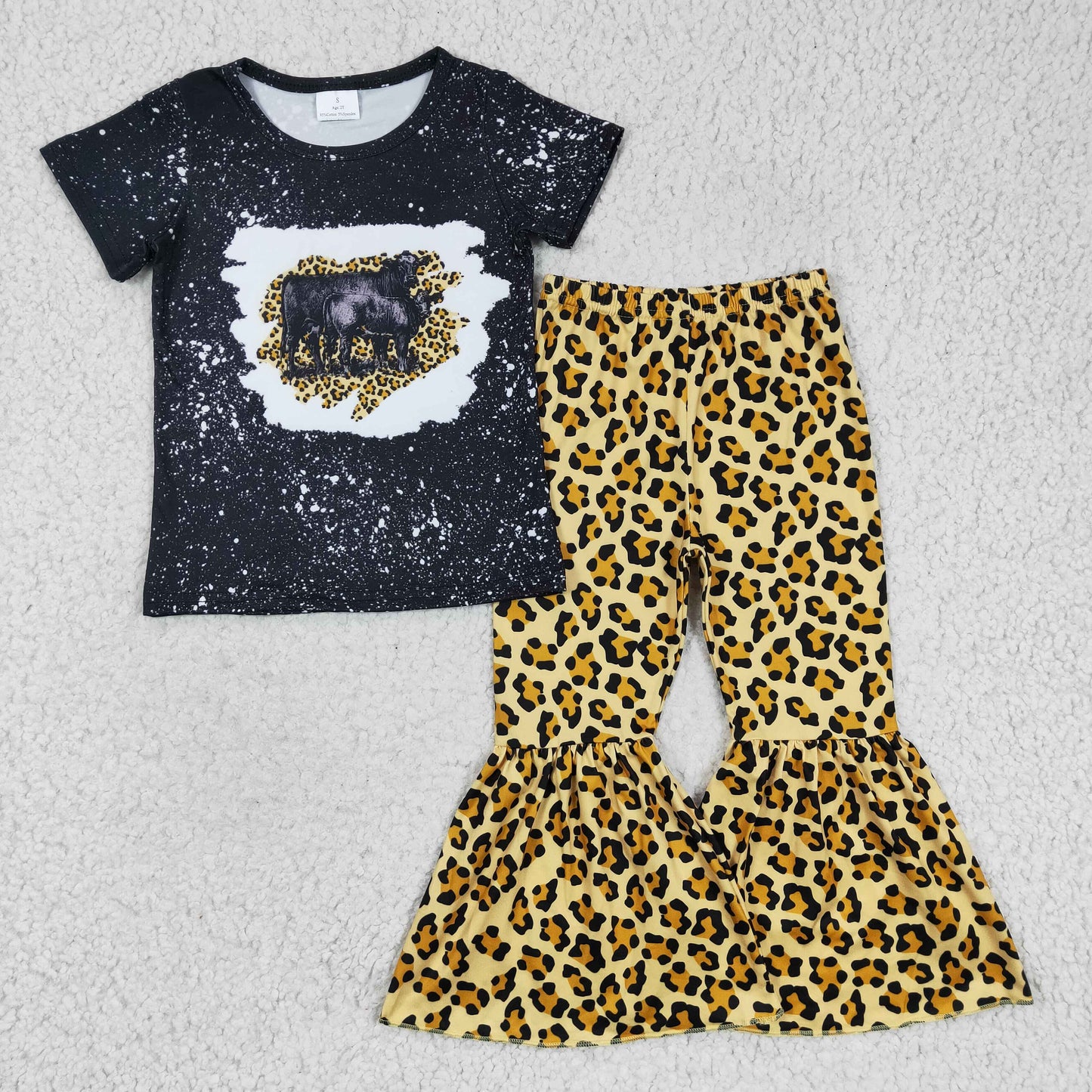 Girls cow print leopard bell pants outfit GSPO0352